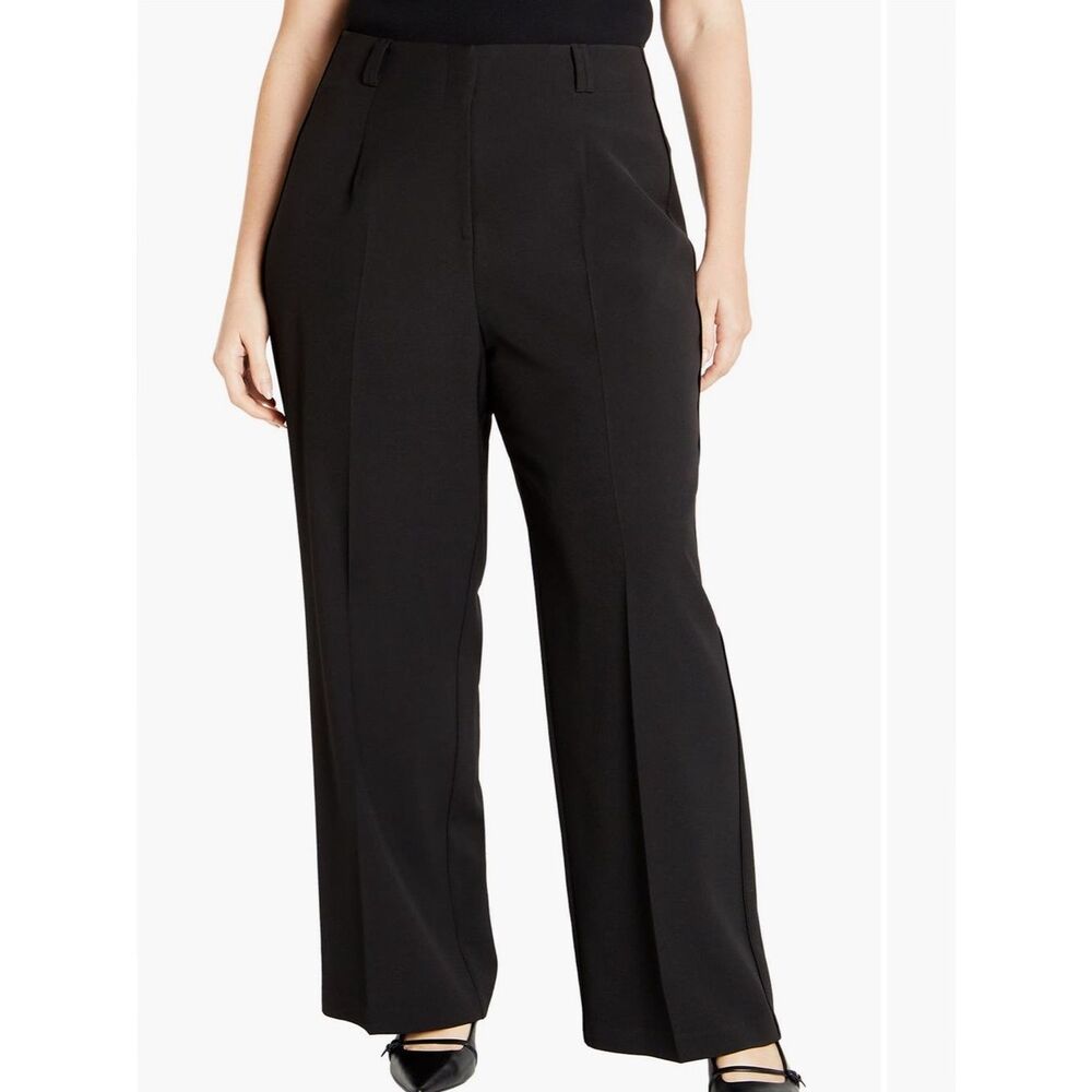 City Chic Black Wide-Leg Trousers satin stripe on the side size L/ 20 NEW
